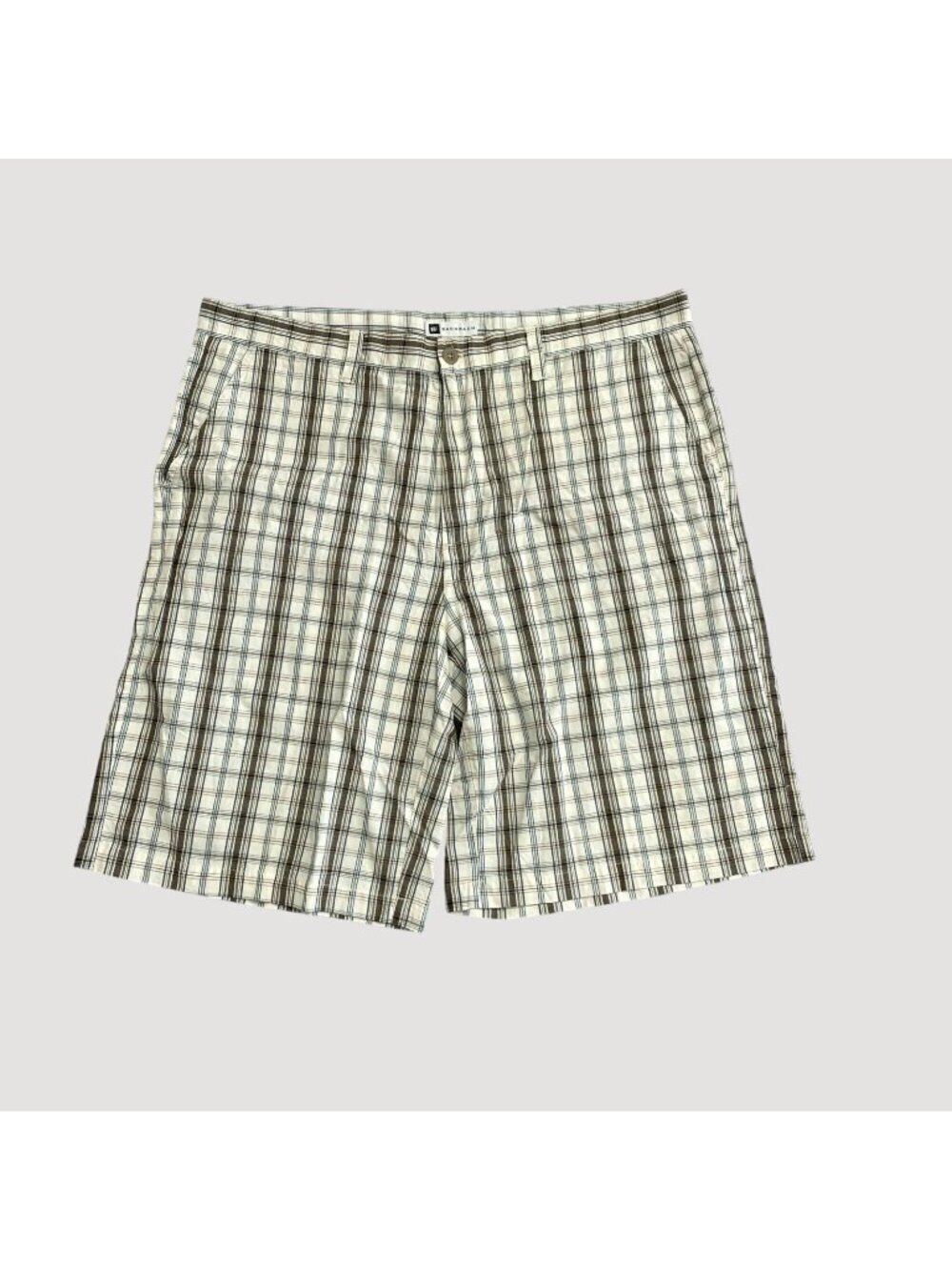 Bachrach Men's 40 Plaid Cotton Shorts Beige Brown Blue Casual P0129